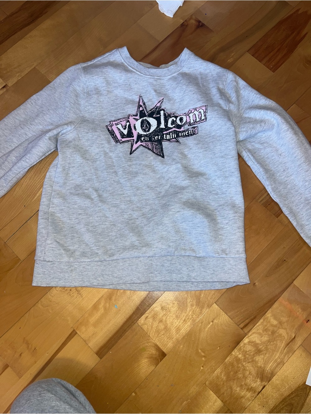 Volcom Heather Gray Sweatshirt with Pink and Black Logo
